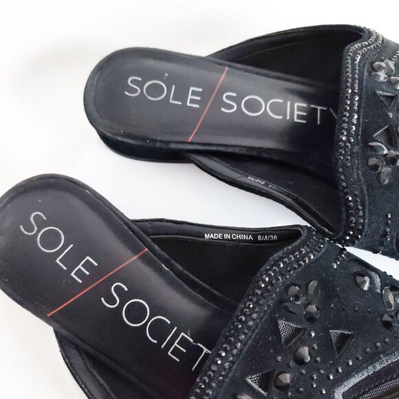 Sole Society Leather Beaded Black Slip-on Flat Pointy Toe Mules Size 8M Art Deco - Picture 7 of 10